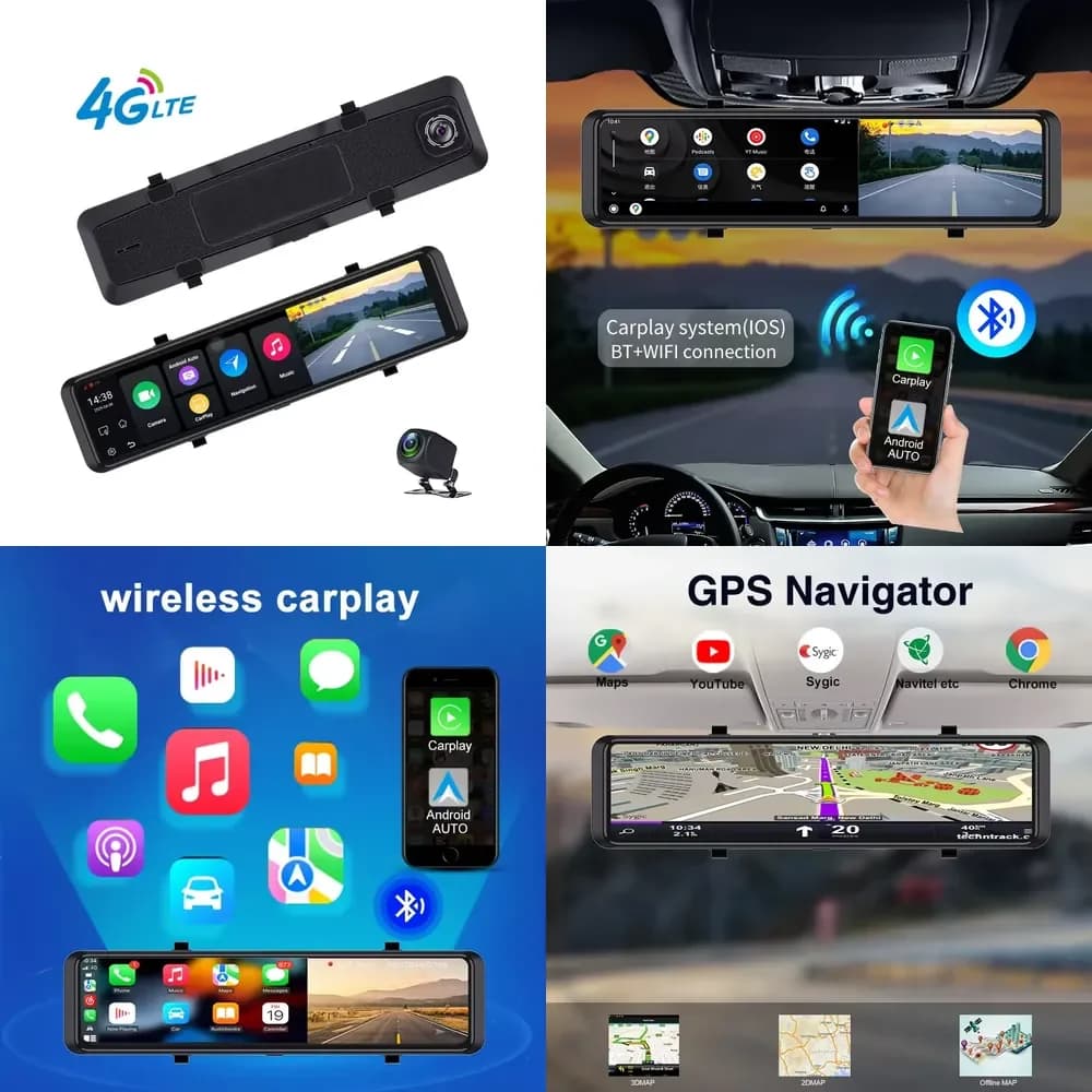 Specchietto Retrovisore Auto 12'' con Android 14.0, 4G+64G, Doppia Telecamera 1080P, ADAS, DVR, Dash Cam, 4G Wifi, GPS Navigator