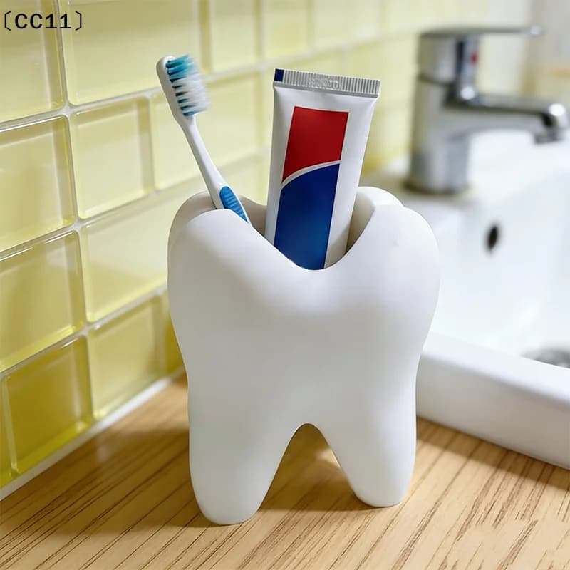 Portaspazzolino a forma di dente, organizer per penne, porta pennelli per trucco in plastica, portaoggetti per il bagno, decorazione per la casa〔CC11〕