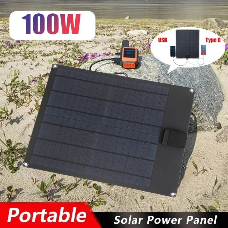 Pannello solare flessibile impermeabile da 100 W 5 V USB portatile + caricabatteria di tipo C per la ricarica di celle solari da campeggio all'aperto