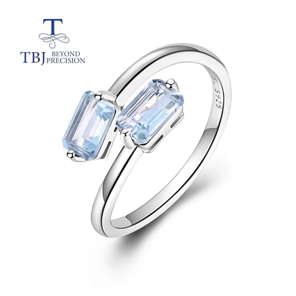 2026, Elegante anello regolabile in acquamarina naturale di lusso leggero con argento sterling 925, nuova gioielleria estiva da donna