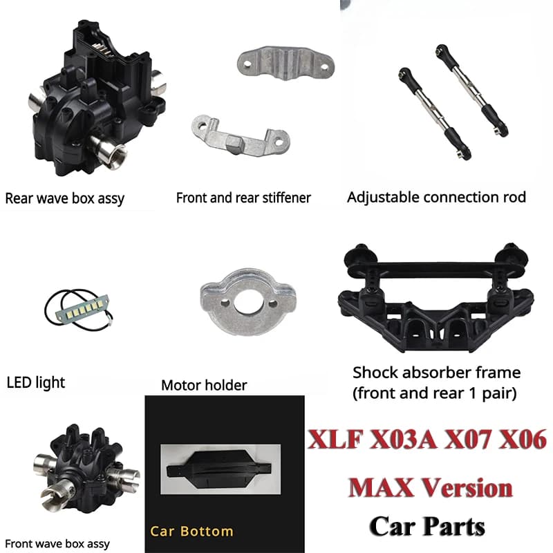 XLF X03A X07 X06 MAX Versione RC Parti di automobili telecomandate Collegamento regolabile Base di fissaggio motore Fondo auto Supporto motore luce LED