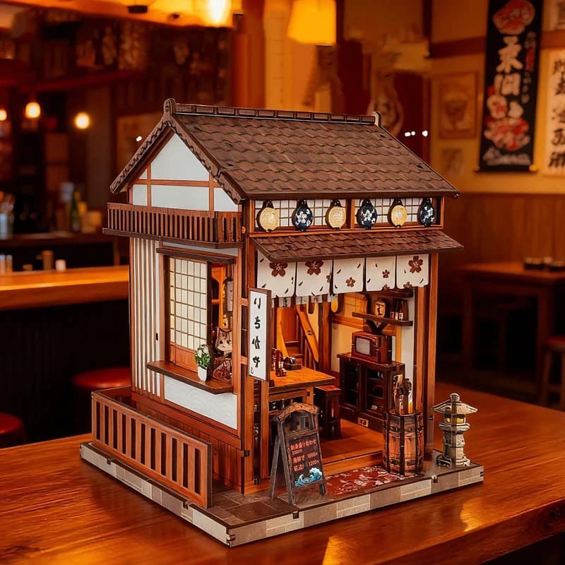 Miniature in Legno Fai-da-Te della Taverna Sakura Primavera 2026, Figurine Assemblabili, Regali di Compleanno per Amici, Decorazioni per la Casa