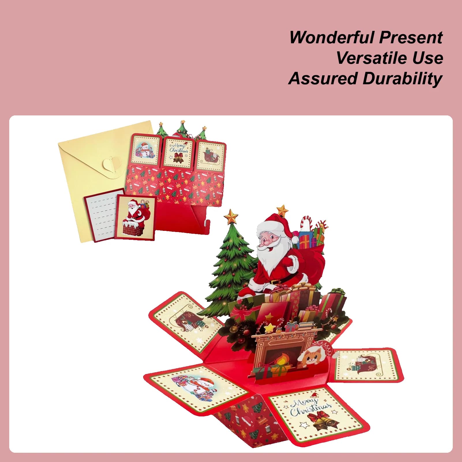Buon Natale Carte 3D Popup Festive Biglietti d'auguri di Babbo Natale Decorazioni natalizie esagonali con buste Note adesive per scrivania