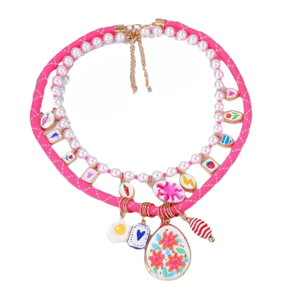 Necklace with Fruit and Flower Shape Pendant, Hip Hop Ethnic Style, Pearl Necklace Set, Jewelry Accessories, Dopamine Necklace for Girls
