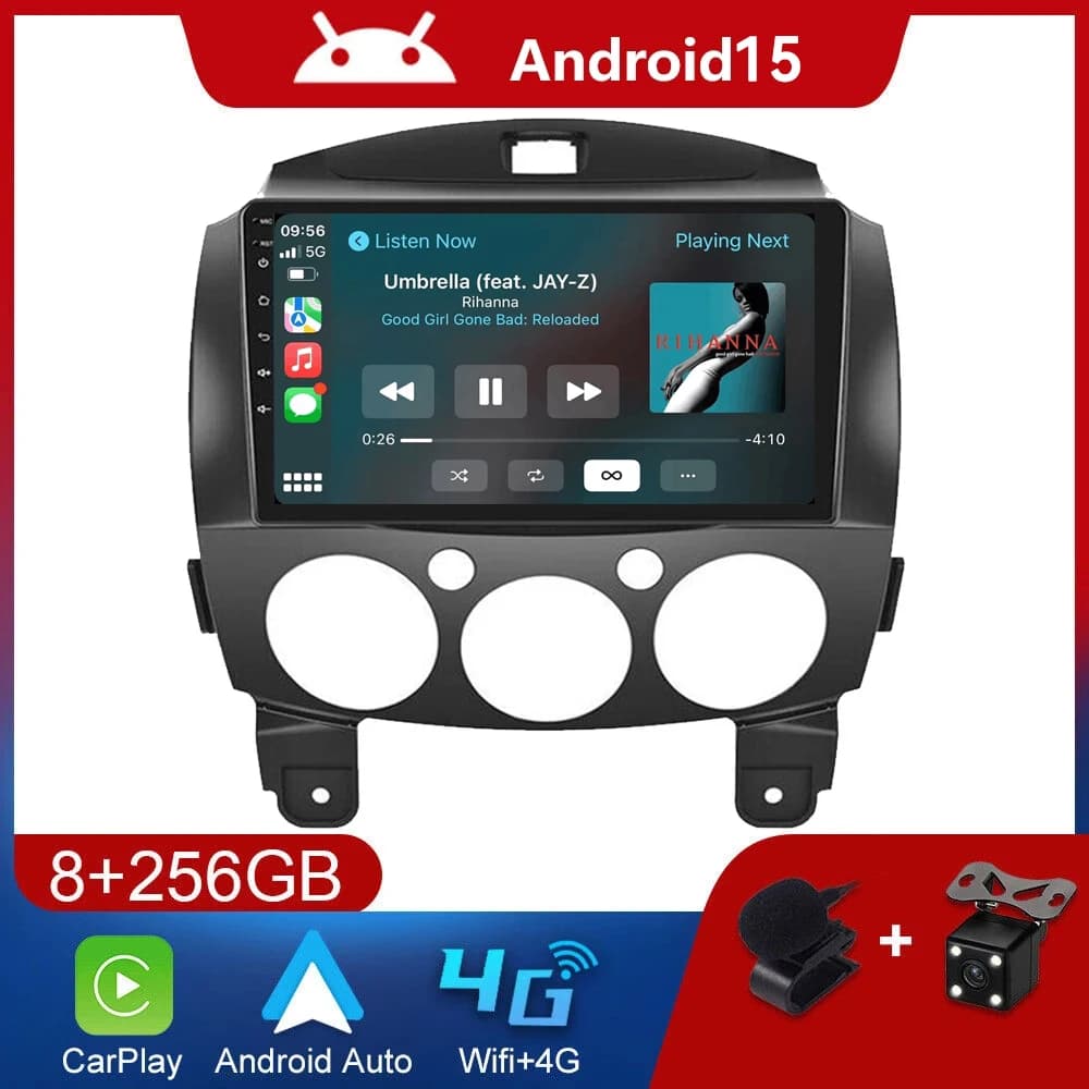 Android 15 Carplay Auto Car Radio Multimedia Video Player with 4G WIFI GPS Navigation Stereo Head Unit for Mazda 2 2007-2014