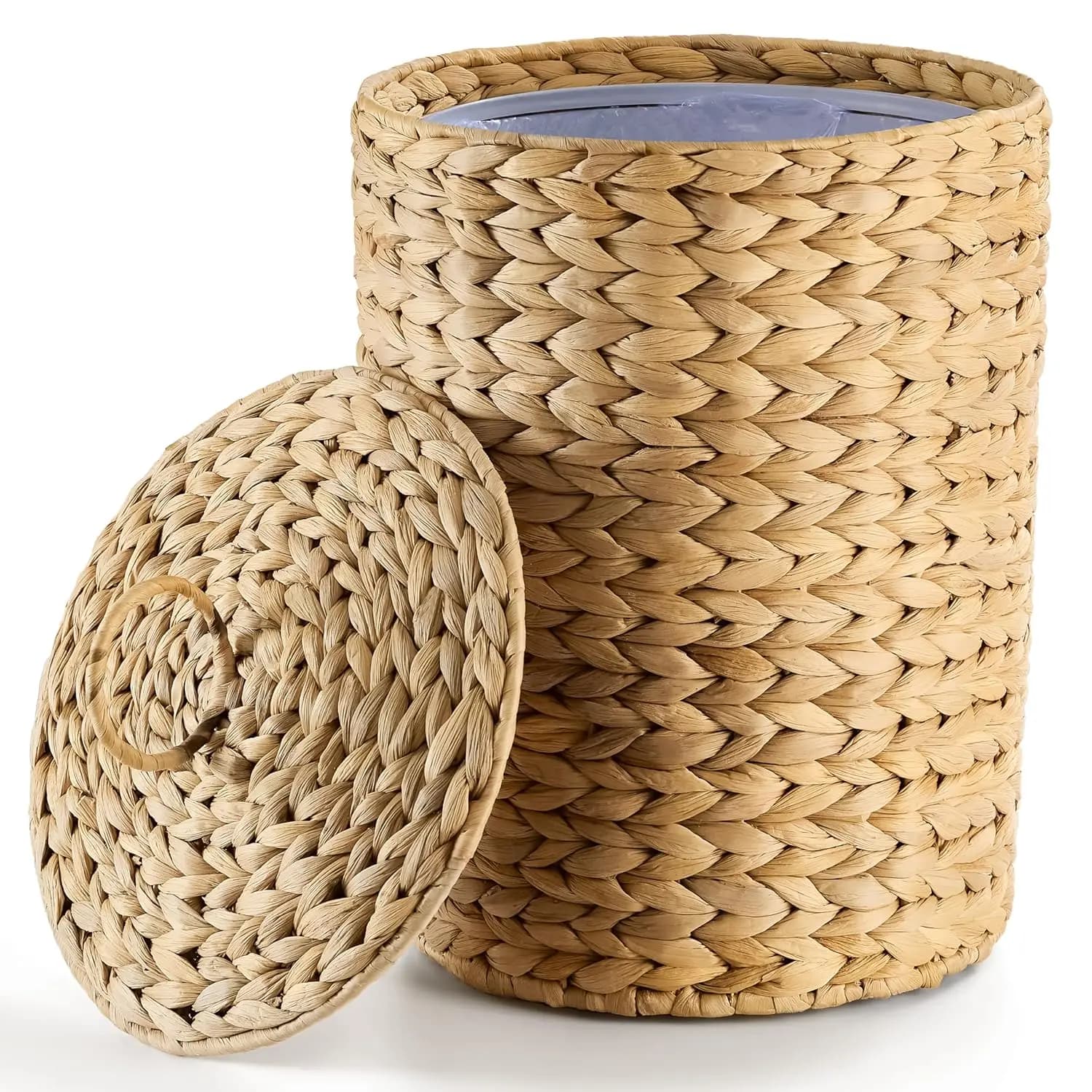 Cestino per Rifiuti in Vimini BLUEWEST da 4,5 Galloni con Coperchio, Cestino in Rattan Intrecciato a Mano, Cestino Decorativo Intrecciato, Cestino per Rifiuti in Vimini