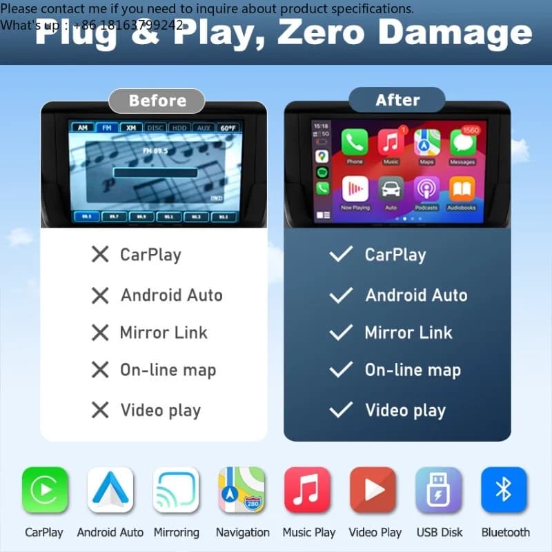 Adattatore Wireless Portatile Dckloer per Carplay e Android Auto, Compatibile con Cadillac SRX 2009-2012, Interfaccia Mirror Link Plug&Play