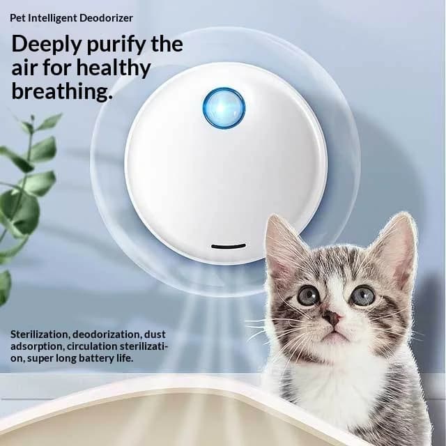 Eliminatore di Odori per Animali Domestici Ricaricabile Intelligente, Deodorante per Lettiera Gatti e Purificatore d'Aria, con Timer per Pulizia Automatica per Gabbie di Cani e Gatti