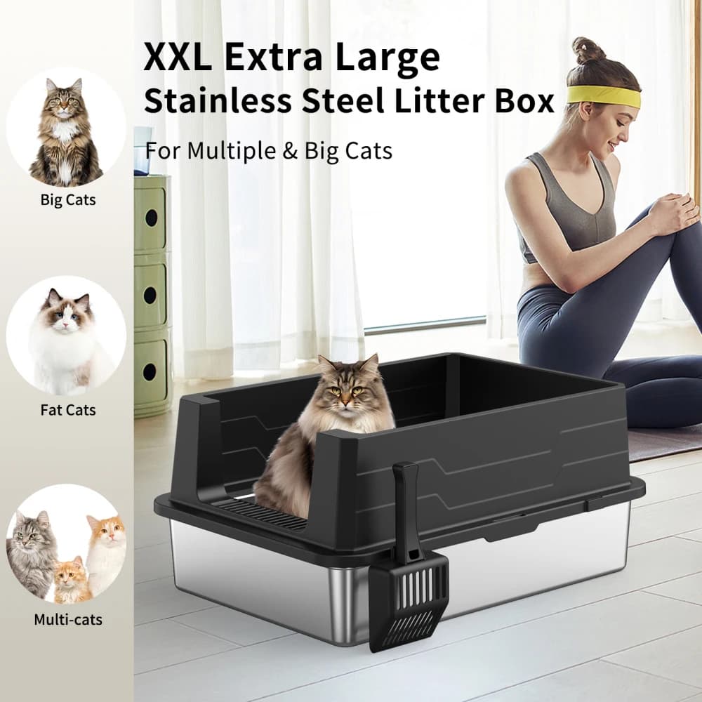 Ye Big-Size Stainless Steel Cat Litter Box Without Cover