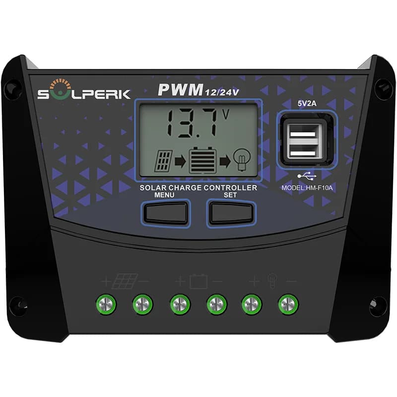 Regolatore di Carica Solare 10A 12V 24V Auto, Regolatore Intelligente per Pannelli Solari e Batterie con Doppia Porta USB, Controller PWM per Batterie al Gel