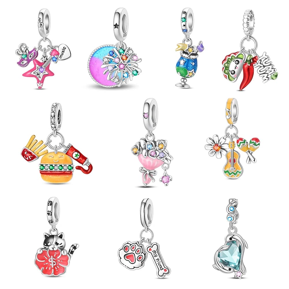 Bracciale Trendy Ipoallergenico Placcato Argento con Ciondolo Musicale, Smalto Scintillante e Decorazioni in Zirconia Cubica - Idea Regalo