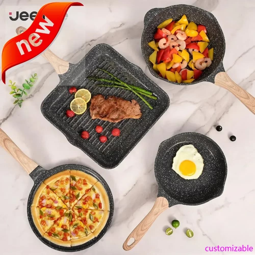 Set of new style non-stick cookware and pans 23 pieces, set of healthy cooking pots, induction kitchen set with grey granite stone pan
