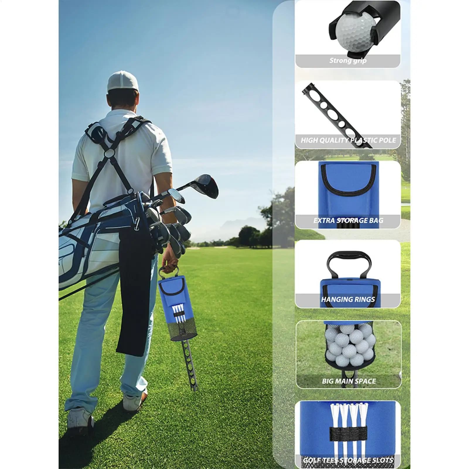 Shagger Bag For Golf Balls Removable Large Capacity Nylon Cloth Storage Golf Ball Shagger Pocket For Men Women Professionals