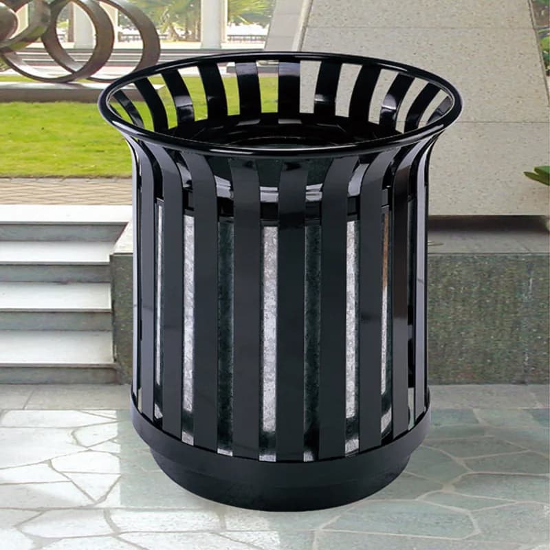 Cestino per rifiuti grande da esterno in ferro a forma di cesto per fiori, per parchi, metropolitane, centri commerciali, per la gestione dei rifiuti e lo stoccaggio, in nero e verde scuro