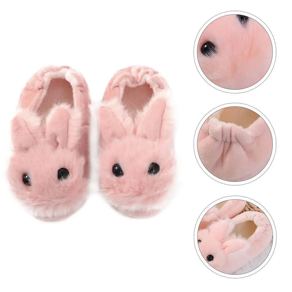 1Pair Children Warm Winter Slippers Non-Slip Cotton Rabbit Design Slippers Skid-Proof Household Soft Comfortable