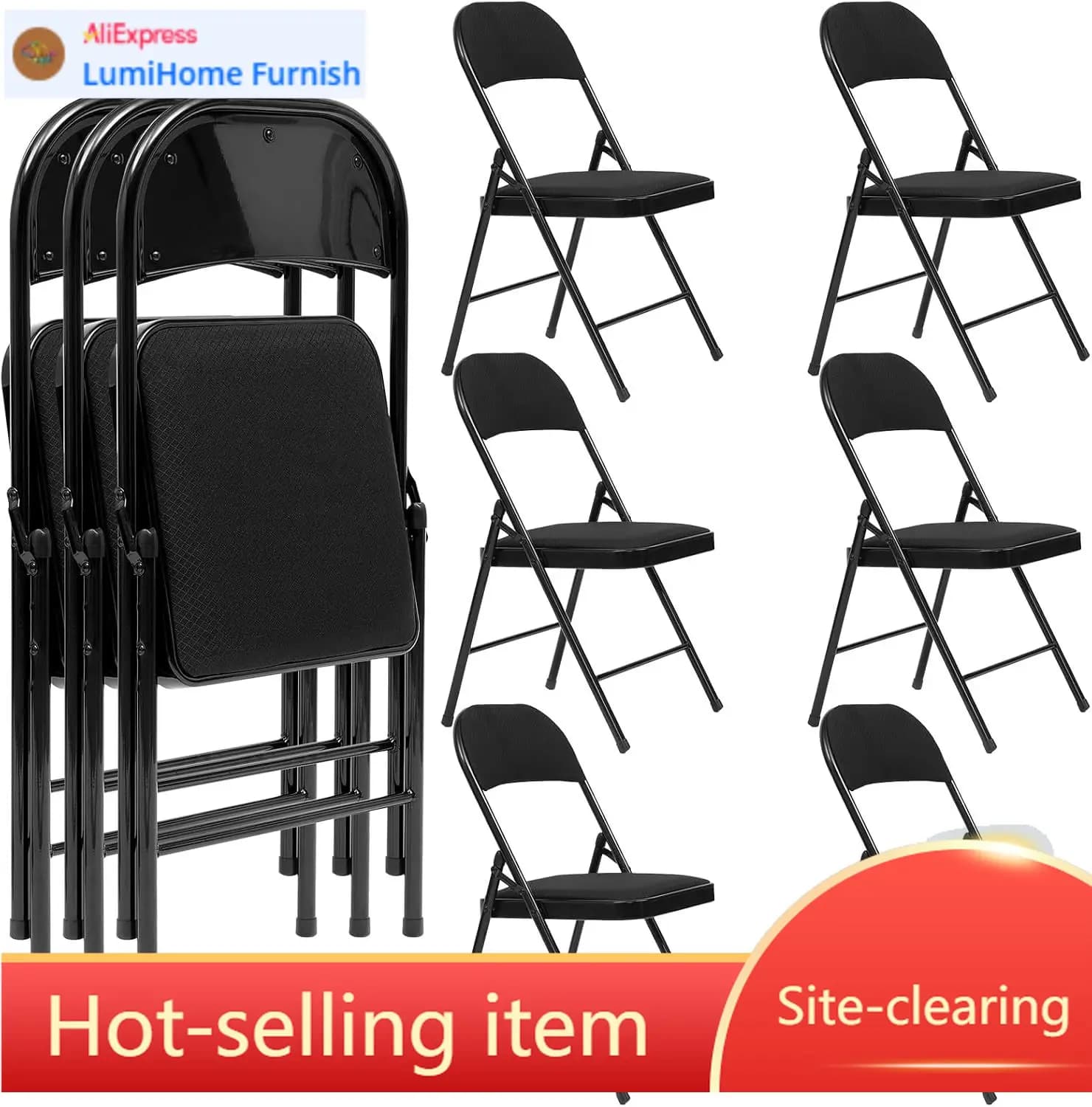 Set di 6 Sedie Pieghevoli in Metallo con Sedili e Schienali Imbottiti, Sedie Pieghevoli Imbottite per Casa, Ufficio, Matrimoni, Feste, Uso Interno ed Esterno