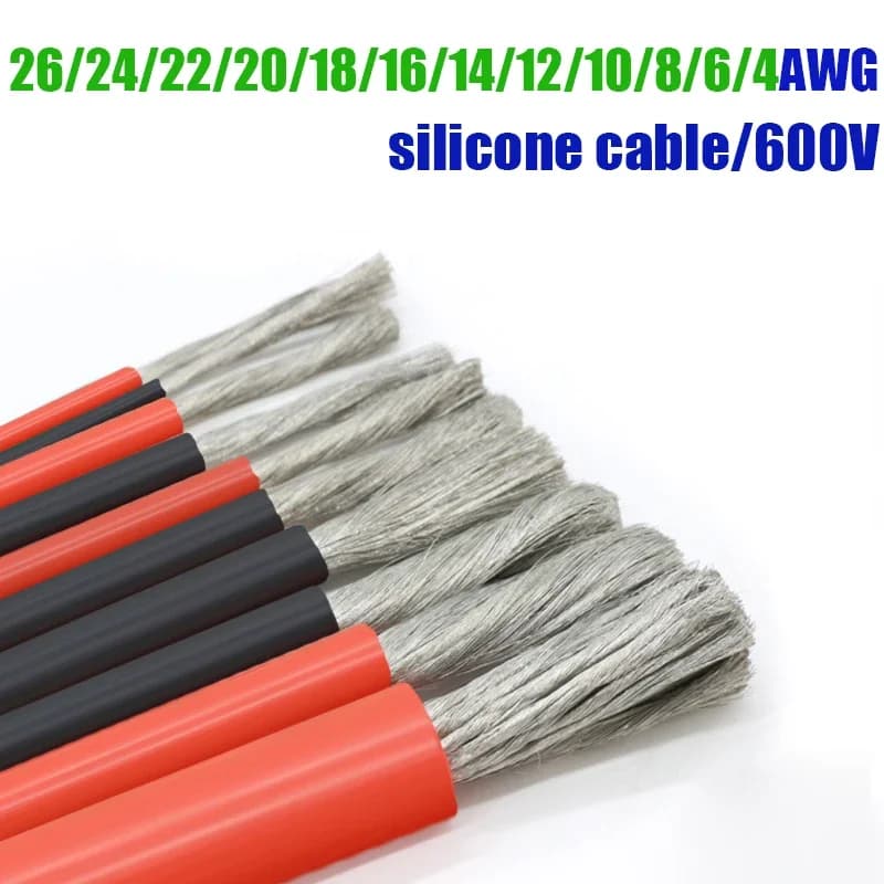 Cavo in silicone morbido resistente al calore in rame stagnato da 2-50 m Cavo batteria rosso nero da 10 piedi 18 16 14 12 10 8 6 4 awg per pannello solare per auto