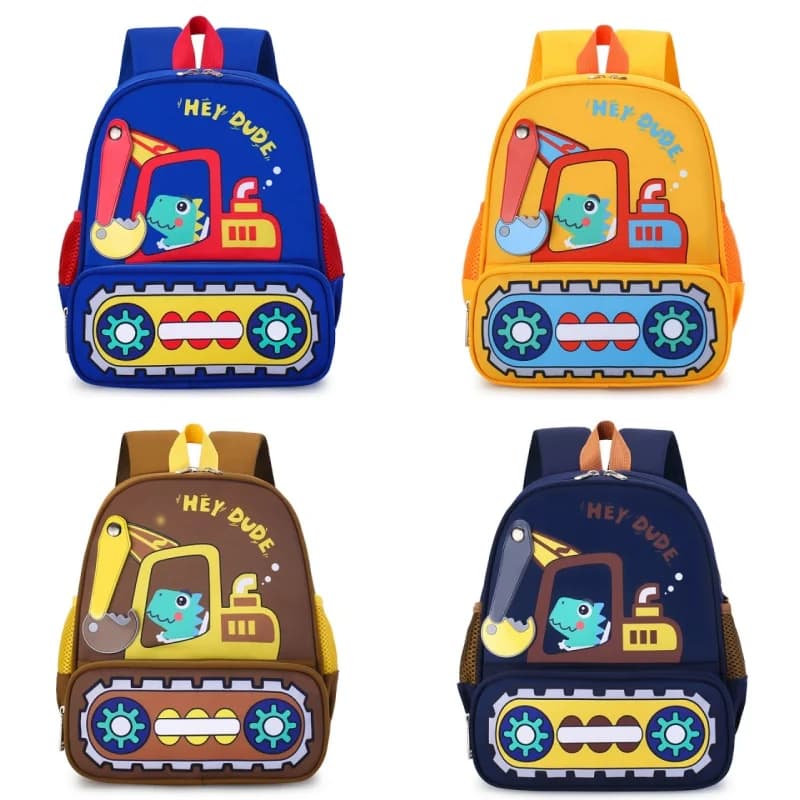 Cute Excavator Pattern Backpack For Kindergarten Students Kawaii Dinosaur Excavator Backpack School Bag Leisure Travel Bag