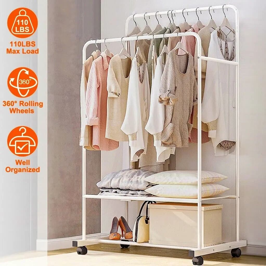 Appendiabiti con ruote per carichi pesanti con ruote Appendiabiti in metallo Organizzatore per riporre scarpe