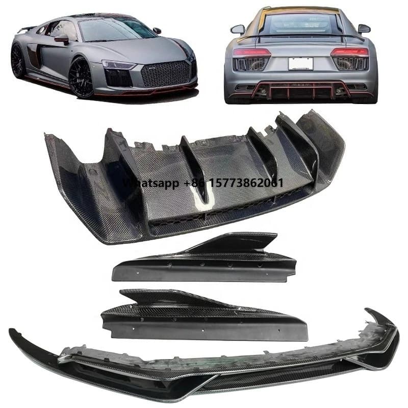 Nuovo Kit Carrozzeria in Fibra di Carbonio: Spoiler Anteriore, Diffusore Posteriore, Minigonne Laterali per R8 2016-2018