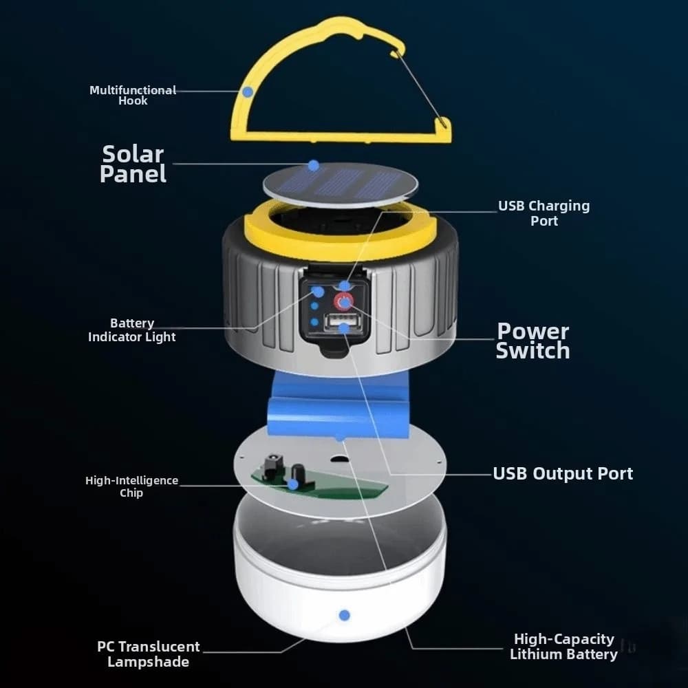 Solar Powered LED Camping Light IPX6 Waterproof Power Bank Function Rechargeable Lantern Remote Control Durable Construction