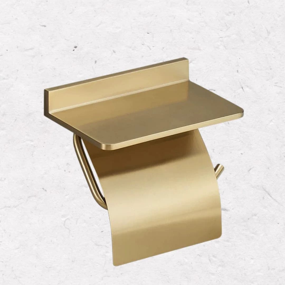 Brushed Gold Toilet Paper Holder Grey Tissue Paper Holder Stainless Steel Nickel Paper Roll Holder With Phone Storage Shelf