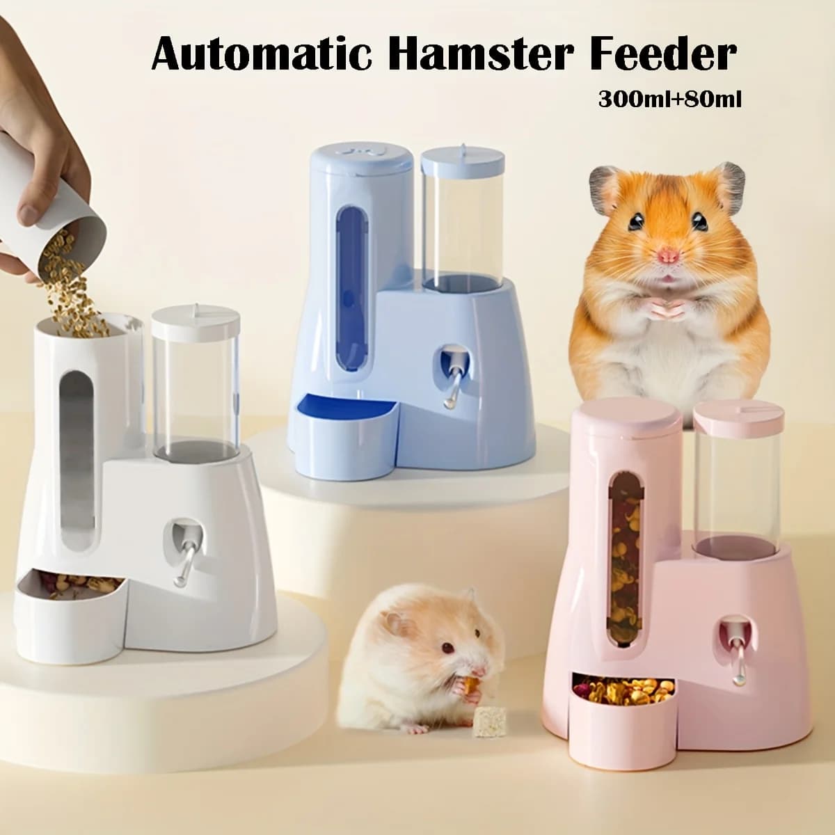2‑in‑1 Small Pet Automatic Feeder Water Dispenser Anti‑jamming Food Bowl Ball Drinking Nozzle Large Capacity Food Container