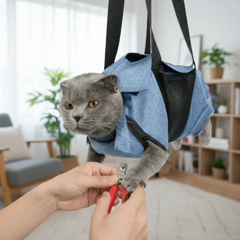 Borsa Trasportino Pieghevole in Rete Traspirante per Gatti, Comoda Borsa per Toelettatura e Bagno, Anti-graffio, Morbida, per il Trasporto di Animali Domestici