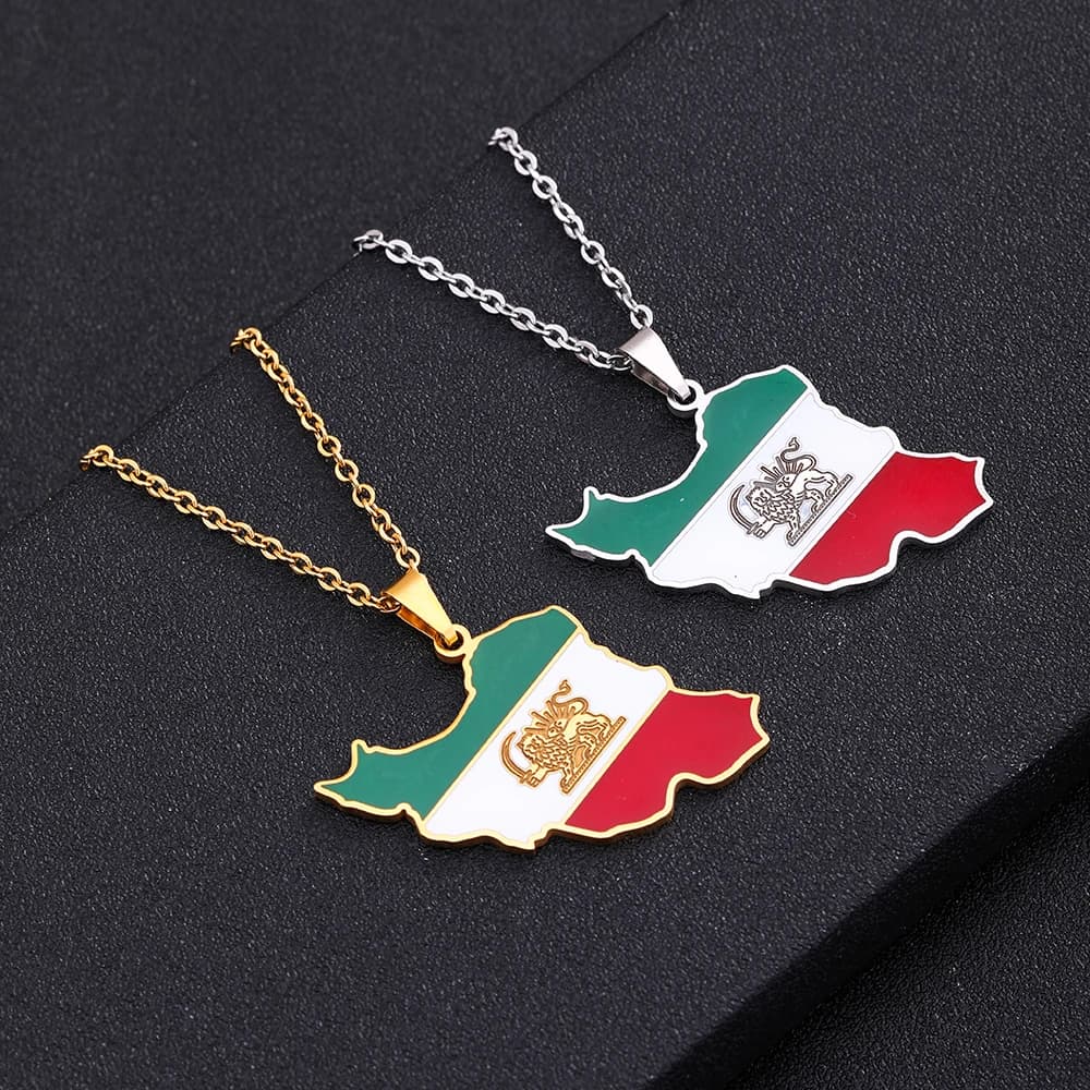 Moda smalto mappa dell'Iran bandiera collane con ciondolo gioielli in acciaio inossidabile iraniano per donne uomini ragazze regali di compleanno per feste