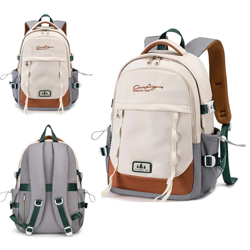 Casual Retro Camping Backpack, Multi-Pocket Comfort Shoulder Bag for College Students Daily Outdoor Day Trip