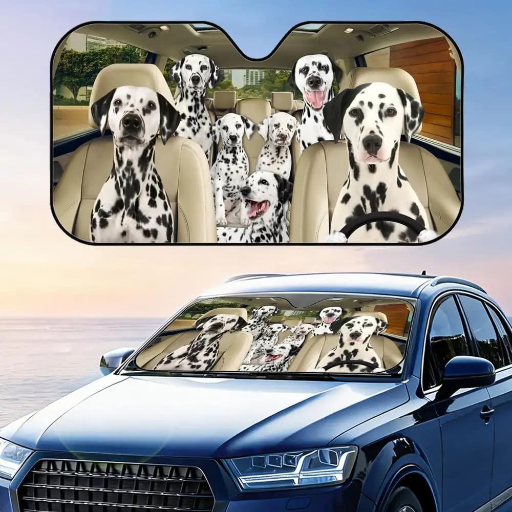Divertente visiera parasole per cani dalmasiani, riutilizzabile, in lamina di alluminio, protezione UV, copertura isolante dal calore, parasole per parabrezza