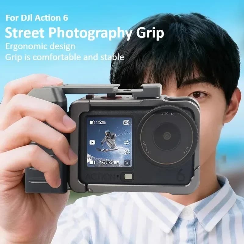 Impugnatura per Action Camera DJI Action 6 con Pulsante di Scatto, Grip Regolabile a Sgancio Rapido per Vlog, Accessori per Fotocamera