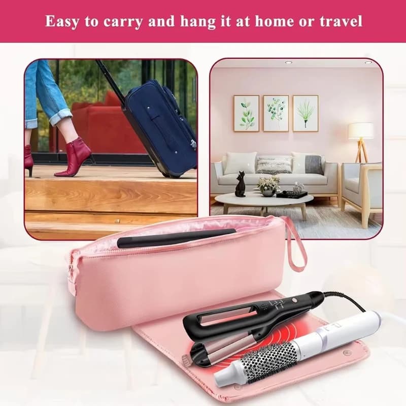 Borsa Portatile Impermeabile e Resistente al Calore per Piastra e Ferro Arricciacapelli, Custodia Pieghevole da Viaggio per Asciugacapelli e Strumenti di Styling