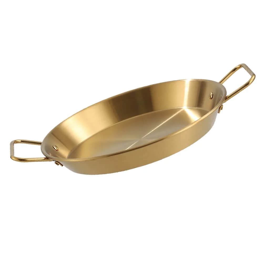 Paella pan with Double Handle, Stainless Steel, Heat Uniform Transfer, Golden Anti-Agent, for Home and Restaurant