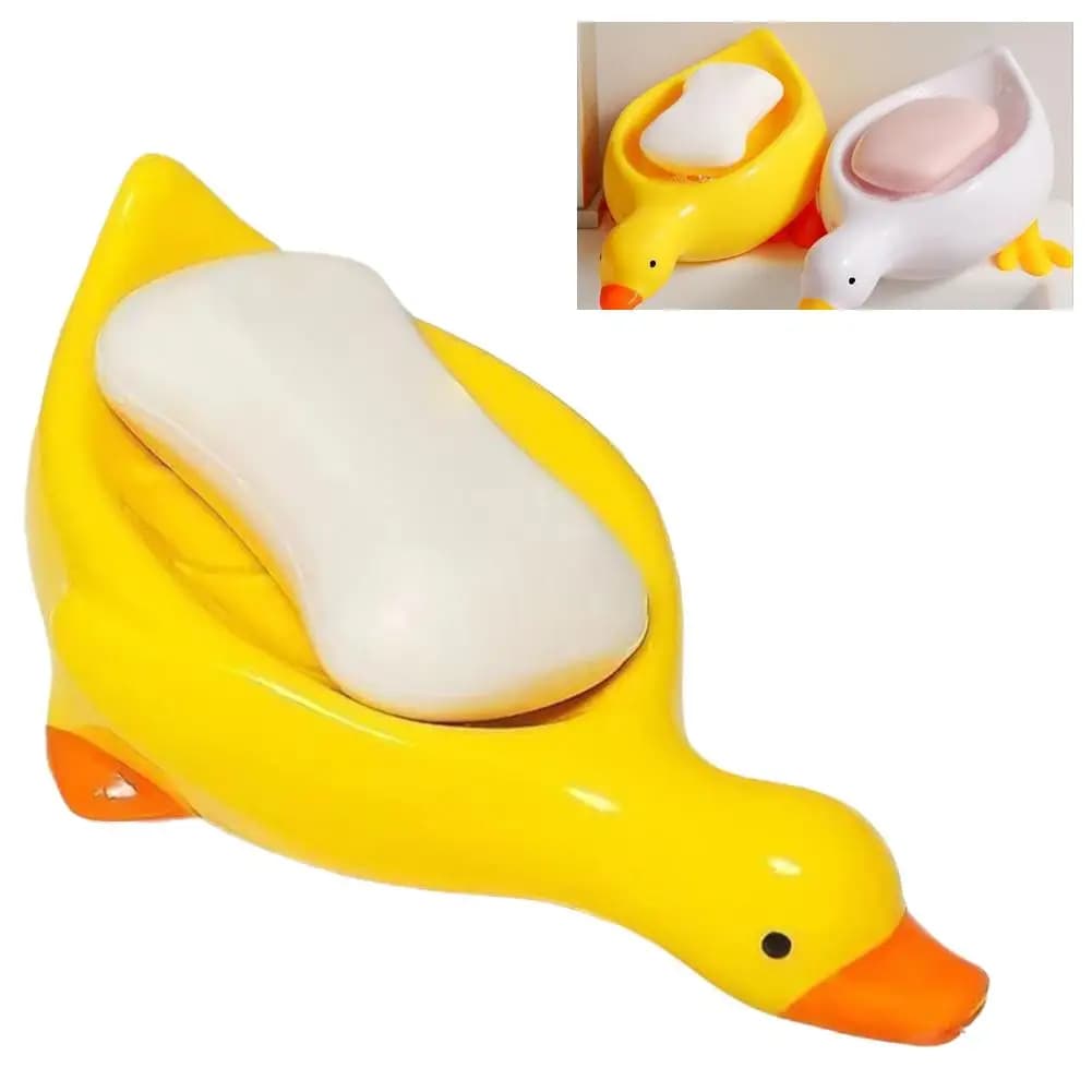 Portasapone a forma di anatra con scarico automatico, creativo e versatile, per doccia, bagno, cucina, vasca e lavello.