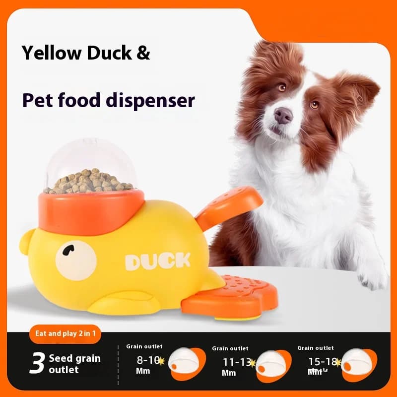 Intelligent Dog Automatic Feeder, Cat and Dog Feeder Toy, Interactive Pet Food Dispenser, Cartoon Duck Design, Pet Anti Slip