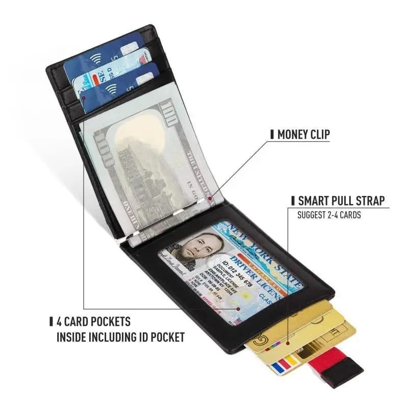 652F Portafoglio sottile da uomo Porta carte per borsa con fermasoldi bifold con blocco RFID intelligente Maschio P