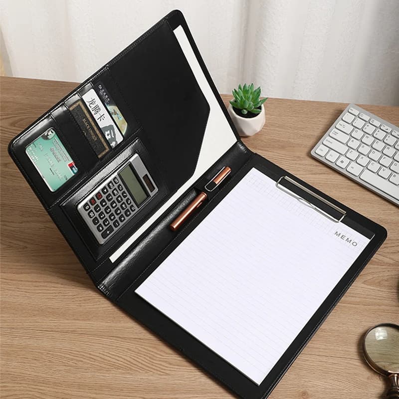 (Logo can engrave) Multifunctional A4 file clipboard with calculator, business leather folder, , sales contract book