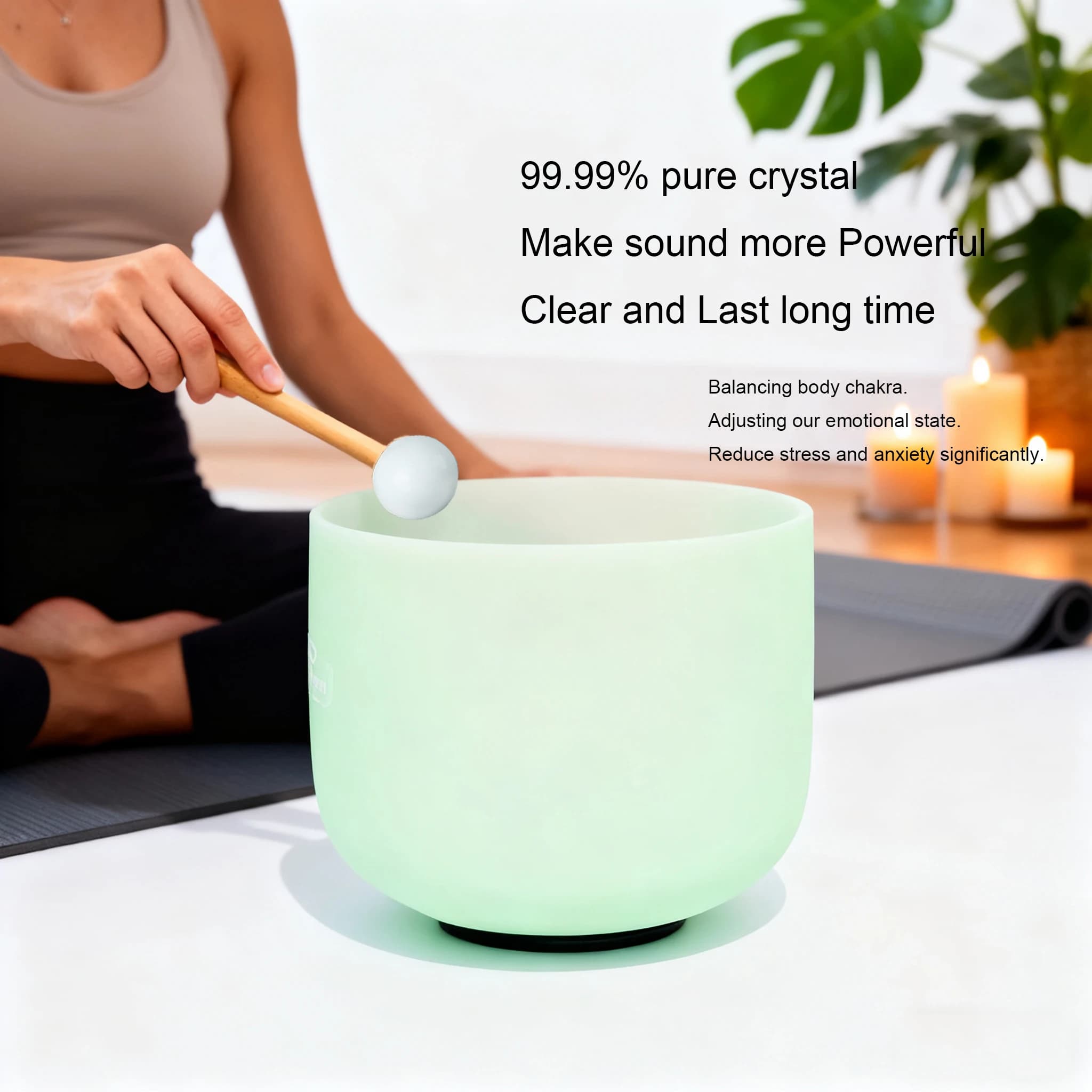Hye-eun 10inch 440HZ/432hz Mint Green Crystal Singing Bowl with Bag for Yoga Meditation Sound Healing Instruments Tibetan Bowls