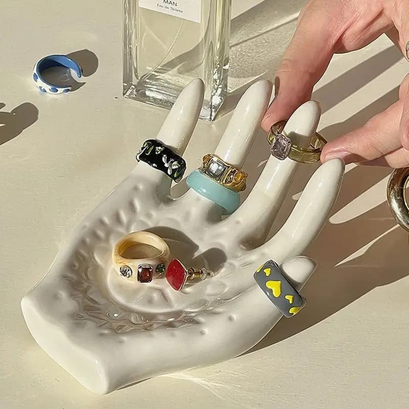 Vassoi per gioielli in ceramica Vassoio portaoggetti per gioielli a forma di palma Anello Bracciale Collana Vassoio decorativo Accessori per gingilli Organizzatore da scrivania