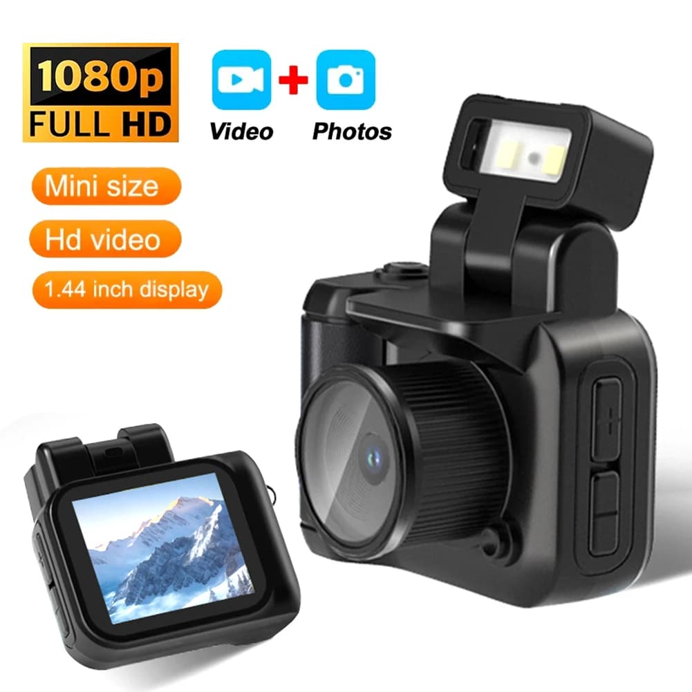 Mini Camera with Screen HD 1080p Portable Video Recorder with Flash Lamp and Battery Dock Student Small Camcorder Pocket Cam