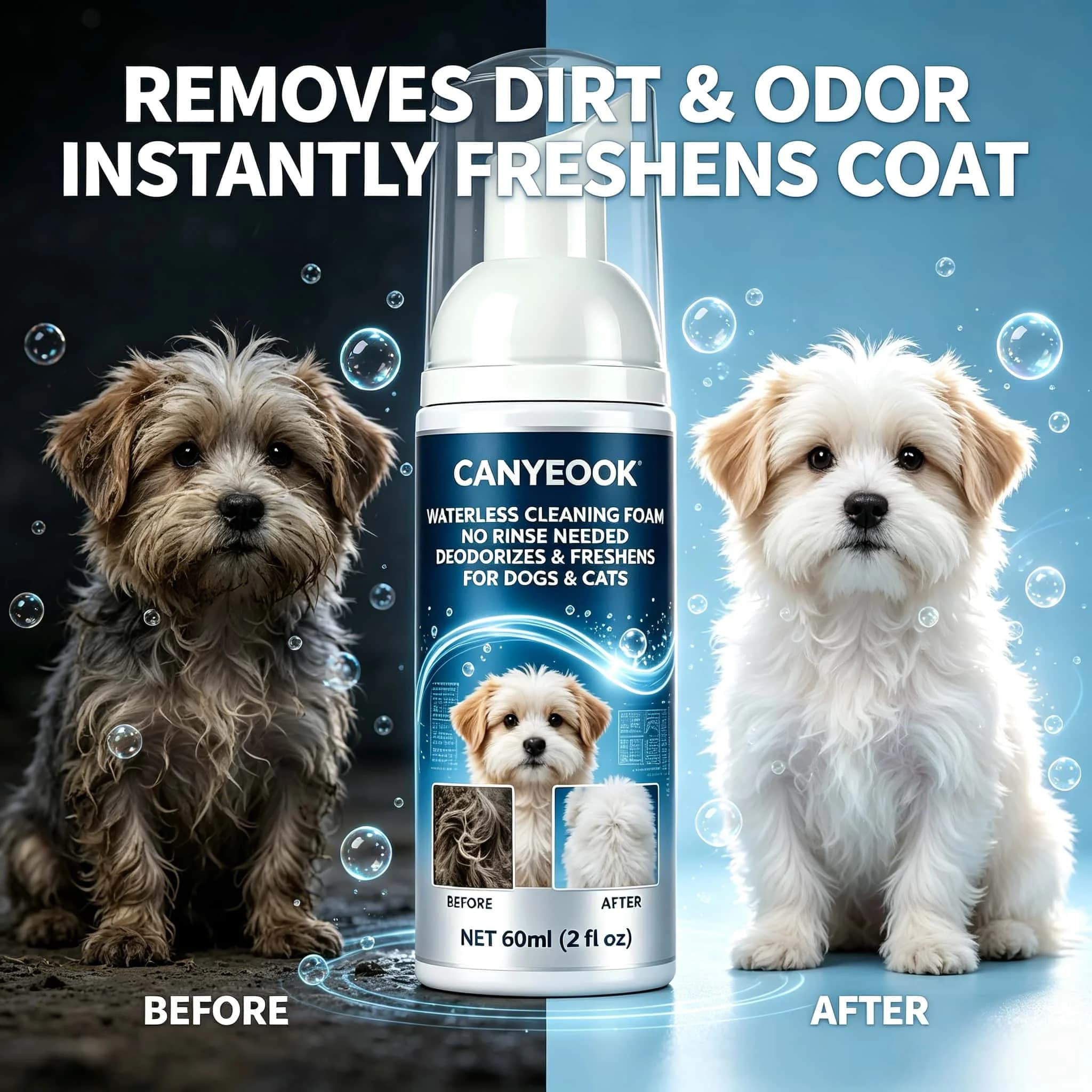 Waterless Pet Dry Shampoo Foam No Rinse Cat Dog Grooming Mousse Deodorizing Cleaner Sixty Milliliter