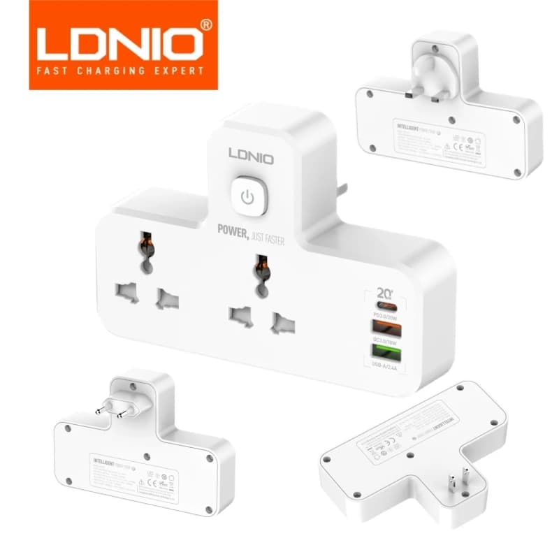 LDNIO Presa multipla Adattatore di estensione 2500W Adattatore da viaggio universale 2AC Prese elettriche EU UK US con interruttori Lampada notturna
