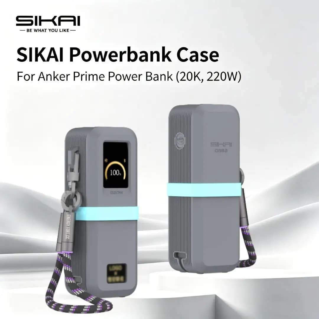 Custodia in silicone SIKAI per Anker Prime Power Bank (20K, 220W) antiurto con anello organizer cavi e foro per laccetto
