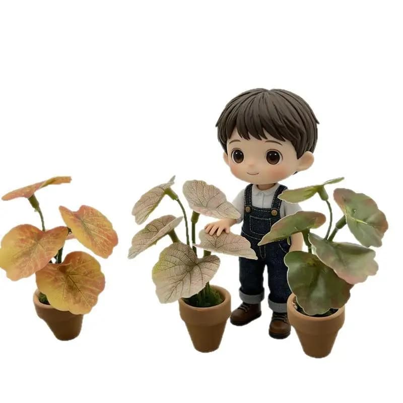 Mini Turtle Back Taro Potted Artificial Plant Lifelike Green Leaf for Dollhouse Home Office Table Decoration