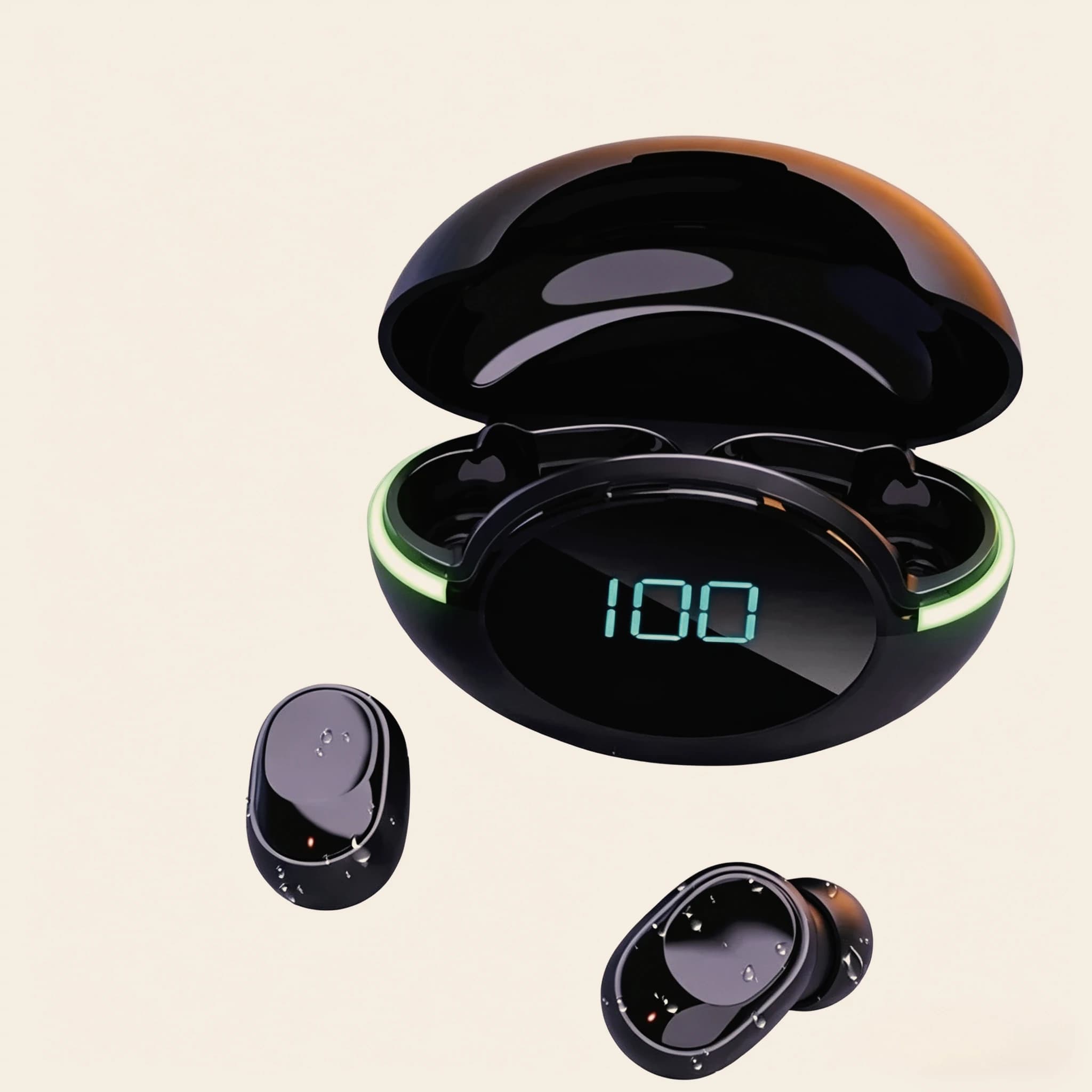 Auricolari wireless TWS in-ear Bluetooth impermeabili per lo sport con riduzione del rumore, display digitale e audio stereo per gaming