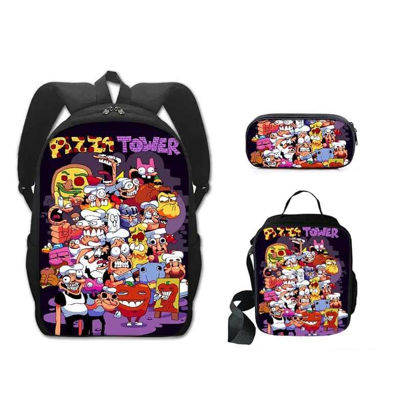 Trendy Novelty Popular Funny New Pizza Tower 3D Print 3pcs/Set Student School Bags Laptop Daypack Backpack Lunch bag Pencil Case