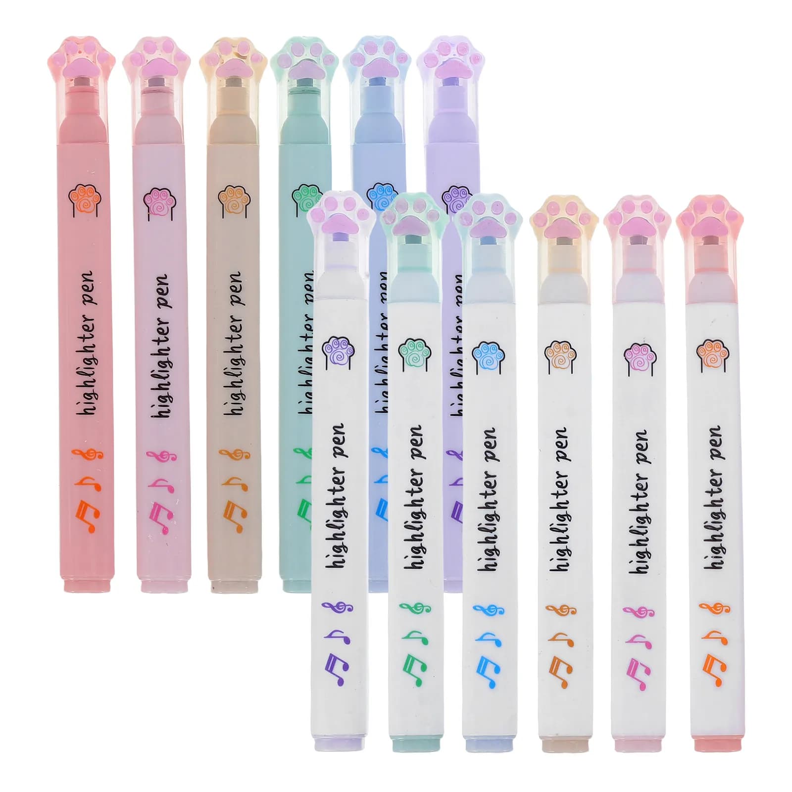 12 Pezzi Evidenziatori a Forma di Zampa di Gatto, Colori Fluorescenti Brillanti, Inchiostro Liscio Anti-Sbavatura per Studenti, Bambini e Agende