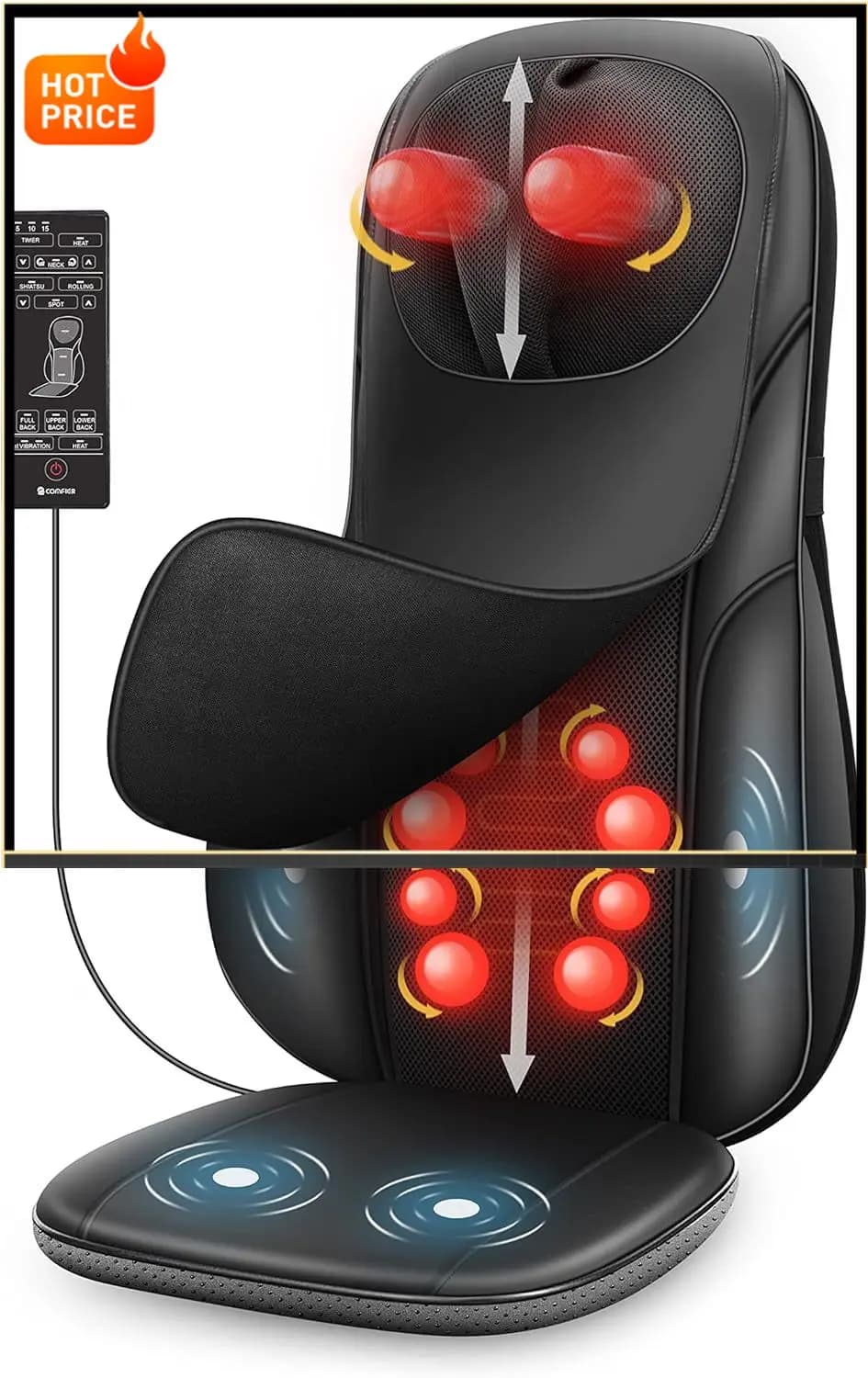 Shiatsu massager for Collo and Back with Heat, Adjustable Massage Cushion for Chair, Full Body Massage Support