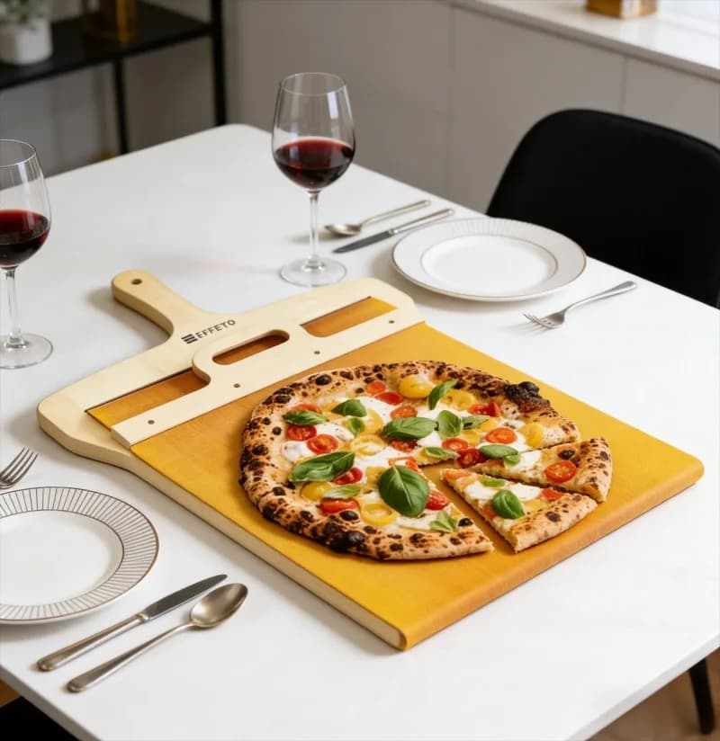 Comoda spatola scorrevole per pizza, manico in legno + panno antiaderente, strumento per preparare la pizza a casa